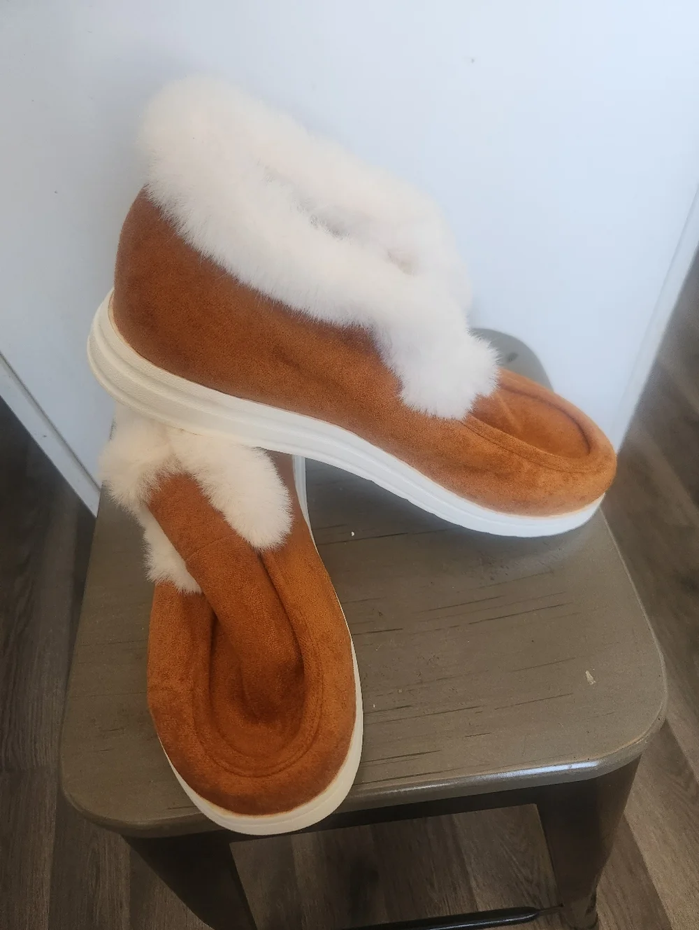 Women's Faux-Suede Tan Slip-On Shearling Lined Booties